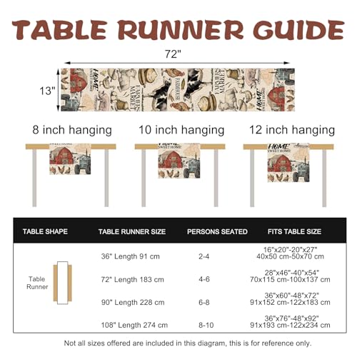 Farm Animals Dining Table Runner, Farmhouse Country Cow Lamb Pig Chicken Duck Barn Tractor Burlap Kitchen Decoration, Farmer Market Indoor Outdoor Sweet Home Decor Party Supply 13 x 72 Inches - color: Farm, size: Table Runner 13''X72''