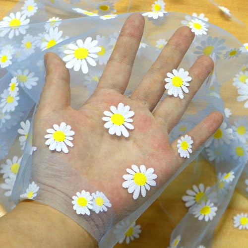 Daisy Gauze Table Runner 120 Inch 10FT, Floral Flower Tulle Table Runner Seasonal Kitchen Dining Table Decorations for Party Wedding Christmas Holiday Birthday (Blue) - color: Blue