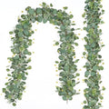 2PCS Eucalyptus Garland,5.9FT Artificial Greenery Garland with Berries,Green Spring Garland Decorations,Fake Silver Dollar Eucalyptus Leaves Wreath Garland for Table Home Mantle Wedding Decor - size: 2PCS