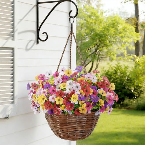 12 Bundles Artificial Flowers for Outdoor UV Resistant and Realistic, Faux Daisy Fake Flowers with Eucalyptus Leaves for Porch, Patio, Planter, Window Box, Home, Garden Decor - color: Red Yellow White Purple