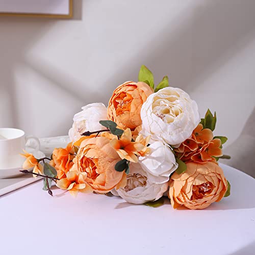 Duovlo Artificial Peony Silk Flowers Fake Flowers Vintage Wedding Home Decoration,Pack of 1 (New Orange) - color: New Orange