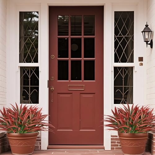 Ouddy Decor 20 Pcs Fake Outdoor Plants Artificial Grass Greenery Stems Faux Plastic Plants UV Resistant for Spring Summer Indoor Outside Garden Hanging Planter Porch Patio Window Box Home Decor, Red ﻿ - color: Red
