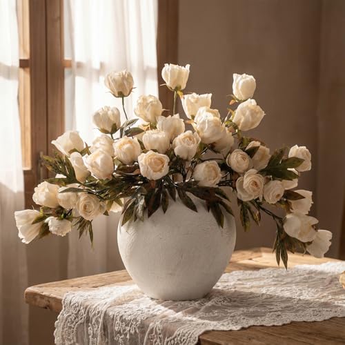 Thiccywoov 12 Pcs Faux Peony Stems Flowers Bulk Vintage Artificial Silk Peonies Stems Real Look Fake Peonies Branch for Vase Filler DIY Bouquet Centerpiece Home Indoor Outdoor Decor (Light Champagne) - color: Light Champagne