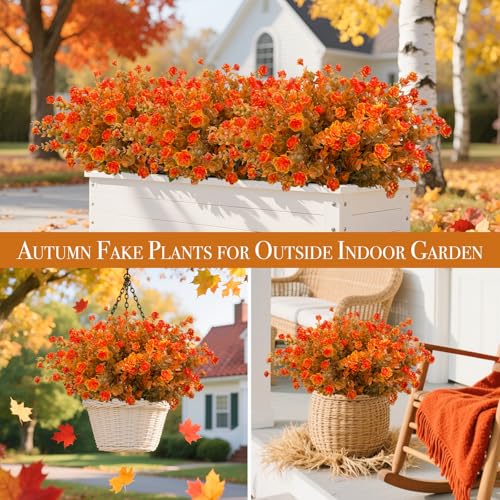 20 Bundles Artificial Fall Flowers for Outdoors Fall Thanksgiving Decorations-UV Resistant Fake Mums Faux Plant Plastic Flowers Gardens Porch Fireplace Home Autumn Decor(Brown Eucalyptus Flower) - color: Brown Eucalyptus Flower, size: 20 Bundles