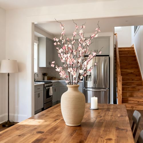 Ammyoo 4Pcs Cherry Blossom Branches Artificial Flowers for Spring Summer Indoor Decoration,Faux Long Stem Artificial Flowers for Wedding Home Office Bedroom Party Table Centerpieces Decor (Pink) - color: Pink