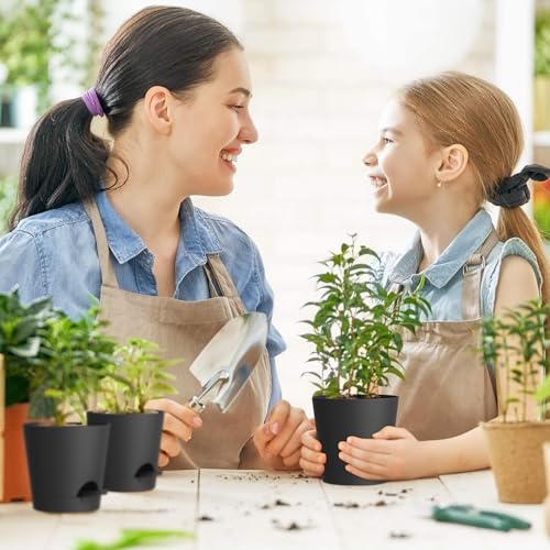 WSMKSZ 7/6.5/6/5.5/5/4 inch Self Watering Pots for Indoor Outdoor Plants, 6 Pack Plastic Flower Planters with Drainage Holes and Removable Saucers, Plant Pots with Wicking Rope, Modern Decor, Black - color: Black, size: 7+6.5+6+5.5+5+4inch 6pcs