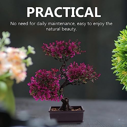 Artificial Bonsai Tree Realistic Plastic Potted Plant No Maintenance Indoor Decor for Home Office Desk - color: Lotus Color