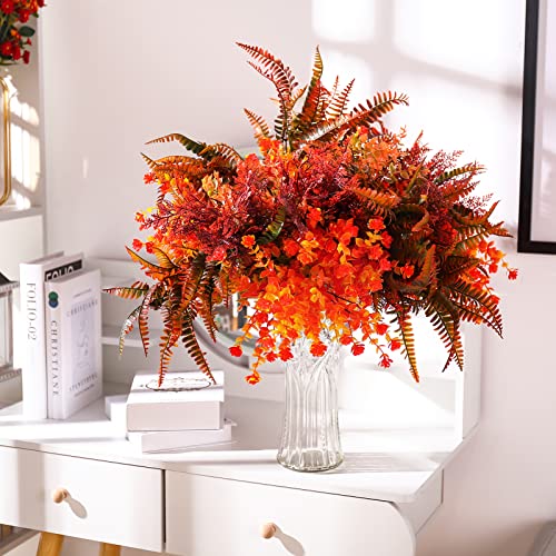 Geosar 24 Bundles Fall Artificial Flowers UV Resistant Artificial Outdoor Plants Yellow Orange Faux Flowers Decorations for Home Garden Porch Wedding Autumn Decor