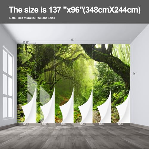 Forest Landscape Large wall murals Woodland Tree Peel and Stick self Adhesive Wallpaper for Bedroom Living Room - 96"x137" - color: F02, size: 96"x137"