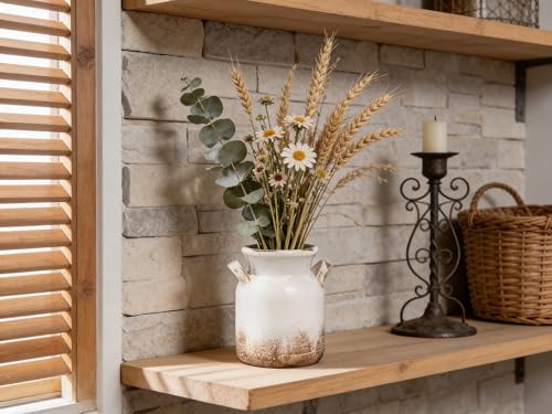 Quoowiit Ceramic Rustic Farmhouse Vase, Distressed Decorative Flower Vase for Home Decor, Ideal Shelf Decor, White Boho Vase for Living Room Bedroom Kitchen Office Decor Centerpiece Table Decorations - color: 6 Inch