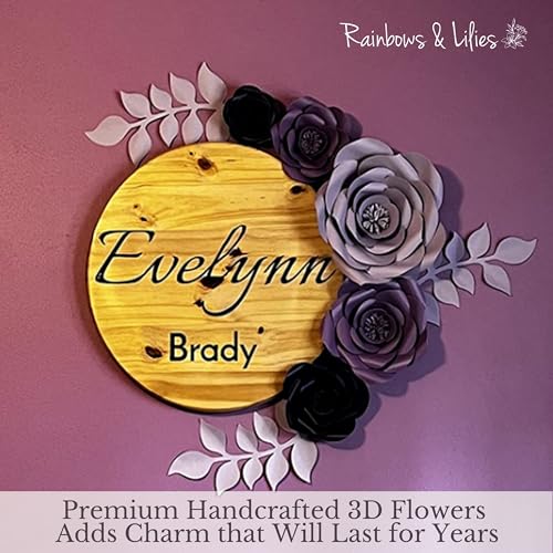 Rainbows & Lilies 10pc Large Paper Flowers Decorations for Wall – 3D Flower Wall Backdrop for Nursery, Girls Room, Baby Shower, Wedding, Bridal Shower – Pre-Assembled Reusable Purple Rose Decor Set