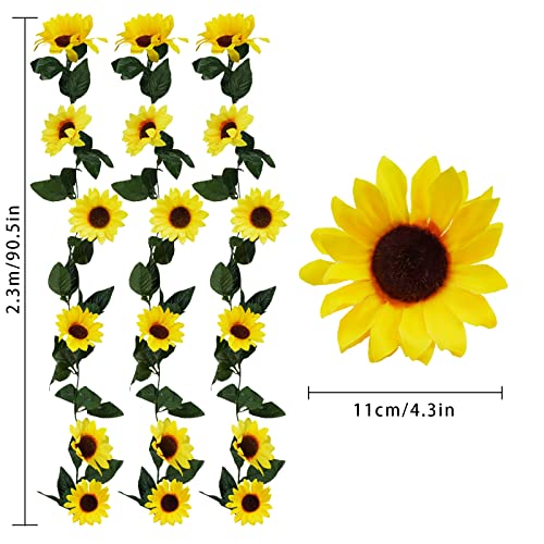 Uieke 3 Pack Artificial Sunflower Garland, 7.5ft/Strand Silk Sunflowers Hanging Vines Flowers with Green Leaves for Room Kitchen Garden Birthday Wedding Baby Shower Party Table Decor Large - size: Large