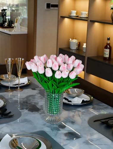 36 Pcs Tulips Artificial Flowers, 13 Inches Real Touch PU Fake Tulips for Wedding Bouquets, Home Decor - color: Light Pink