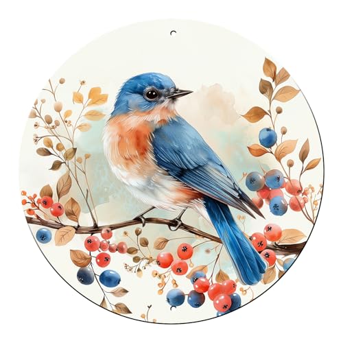 Vintage Blue Bird Watercolor Round Metal Sign Bird Sign Farmhouse Rustic Wreath Wall Decoration for Indoor Outdoor Home Porch Window Decor 12 Inch - color: Thanksgiving 3, size: 12 inches