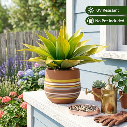 Ttranewsoo Artificial Agave Plants,Large UV Resistant Fake Agave Planters for Indoor and Outdoor Decorating Tropical Plant Succulents Greenery Indoor Decor (2Pack,22" Yellow) - color: Yellow
