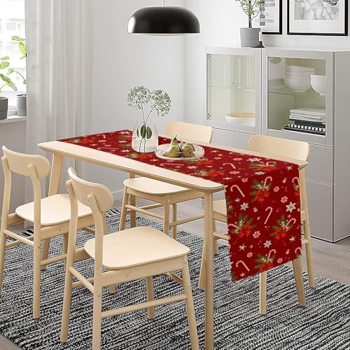 Merry Christmas Table Runner, Winter Xmas Holiday Christmas Tree Candy Snowflakes Table Runner Decoration for Banquet Home Party Kitchen Dining 13x36in - color: Christmas-3, size: 13x36in