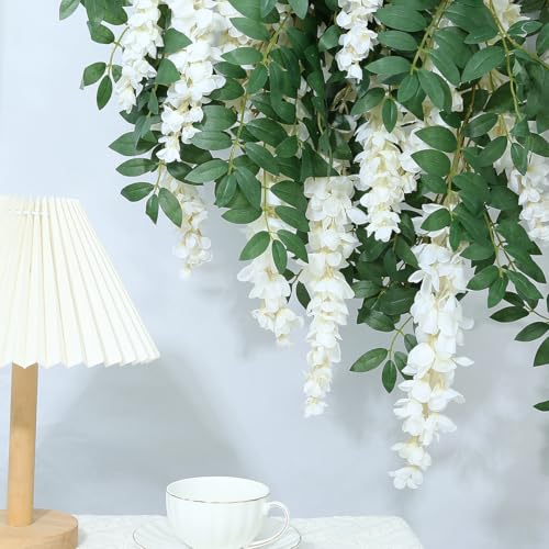1pc/2pcs Encrypted Flower Vine Wisteria Artificial Flowers Garland,White Wisteria Hanging Flowers Flower Garland Decorations for Home Garden Outdoor Ceremony Wedding Arch Decoration (White, 2pcs) - color: White, size: 2pcs