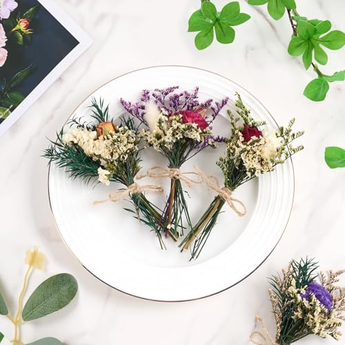 12/24 PCS Charming Dried Flowers Bouquet for Vase Various Dried Wildflowers with Stems Mini Handmade Wildflowers Natural Real Flowers Bulk Flowers Craft (White Series, 12 PCS) - color: White Series