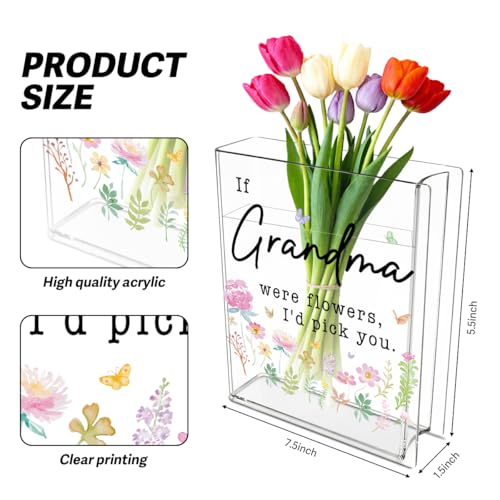 Grandma Book Flower Vase Mothers Day Birthday Thank You Gifts for Grandma from Grandchildren If Grandma were Flowers I'd Pick You Cute Acrylic Book Shaped Vase Decor for Home Office Table Vase 3803 - style: Baroque