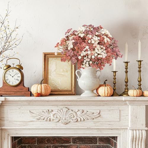 Baby Breath Flowers Fall Flowers Artificial Bulk , 30Pcs Fall Decor Fake Gypsophila Plants Bouquets Flowers Real Touch Faux Babies Breath Arrangement for Home Autumn Wedding Vase Decoration Orange - color: Fall Orange, size: 30pcs-Standard