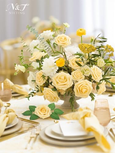 N&T NIETING Artificial Flowers, 25Pcs Fake Flowers Goose Yellow Roses Perfect for DIY Wedding Bouquets Centerpieces Bridal Shower Party Home Flower Arrangement Decorations - color: Goose Yellow, size: 25pcs