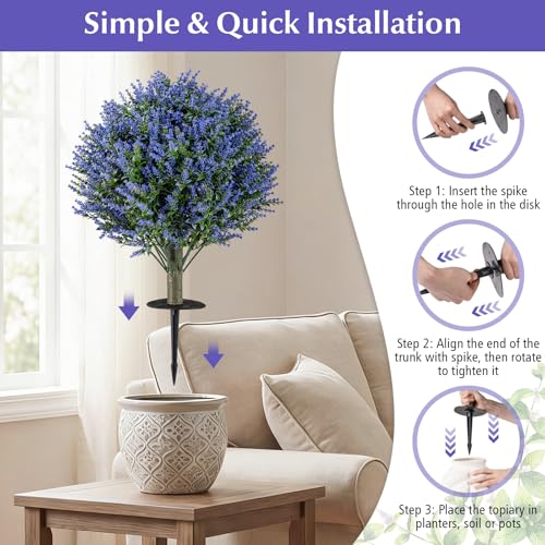 Goplus Set of 2 Artificial Lavender Topiary Ball Trees, 24” Faux Shrub Bushes with Ground Spikes, Sun-Proof Indoor Outdoor Fake Evergreen Plants for Porch, Garden, Yard, Home Decoration - color: Lavender