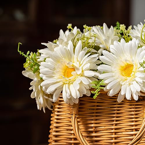 TOPIA Fake Flowers Artificial Gerbera Daisies Bouquet Silk White 10 Stems Match with Wild Flowerets