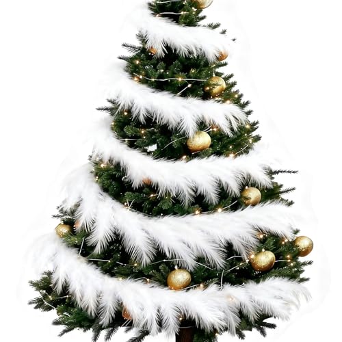 6 Ft Christmas Tree Garland Decoration White Pampas Grass Garland Artificial Faux Fabric Feathers Wreath for Mantle Xmas Tree Home Farmhouse Christmas Holiday Party Supplies - color: White, size: 6 Ft