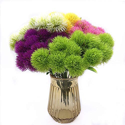 CATTREE Artificial Dandelion Flowers 5 Color x 2pcs Purple Pink White Green Yellow - Total 10 Pcs. Plastic Plants Shrubs Bushes Fake Grass Wedding Indoor Outdoor Home Garden Decoration Planter Filler - color: Single Branch Dandelion-5 Colors-10 Pcs