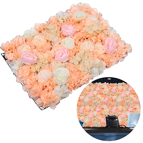 6 Pcs Flower Wall Panel Floral Backdrop,24*16in Artificial Flower Wall Panels Dark Champagne Flower Wall Decor Silk Fabric for Wedding Party Room Home Decor& Wall Decoration (Dark Champagne) - color: Dark Champagne