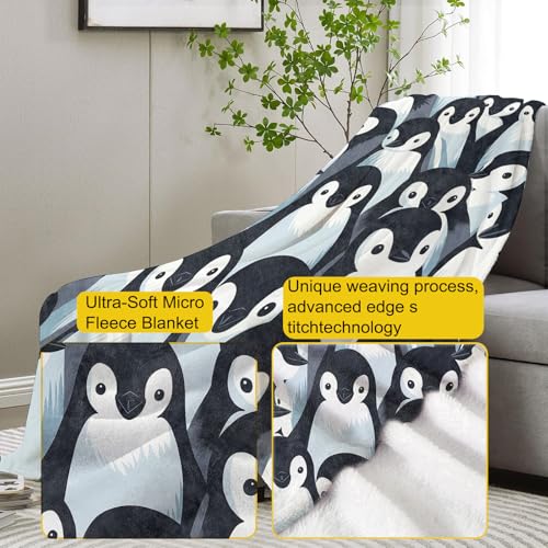 Penguin Party Fleece Blanket - Adorable Penguin Design, Soft Throw 60x80 inches, Fun Winter Decor - Blue & Black - color: Color452, size: 60"x80"