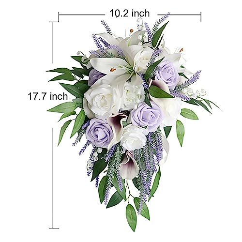 Emivery Bridal Bouquets for Wedding, Artificial Lavender Calla Lily Cascading Wedding Bouquet Real Touch Flowers for Wedding Ceremony Bridal Shower Home Decor