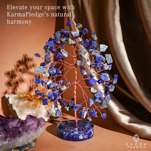 Lapis Lazuli Crystal Tree of Life Birthday Gifts for Women, Men, Friends, Handmade Chakra Healing Crystal Tree for Home Office Decor, Positivity, Good Luck, Money, Unique Gifts for Her Mom Sister, Dad - color: Orgone Base Lapis Lazuli Crystal Tree