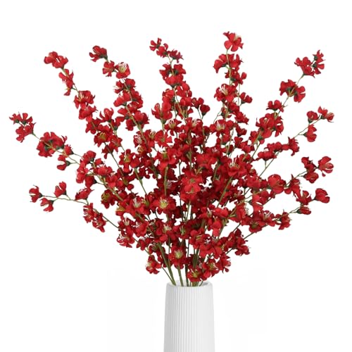 43.3’’ Red Delphinium Artificial Flowers 5pcs Long Stem Faux Larkspur Flowers Artificial Silk Flowers for Floor Vase Wedding Centerpiece Home Garden Decoration(Red) - color: Red