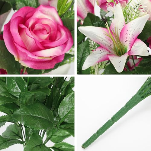Briful Artificial Flowers for Cemetery, Cemetery Flowers for Grave, Weather Resistant Cemetery Flowers for Vase, Large Sympathy Grave Floral Arrangement with Roses Lily Flowers - color: Violet, size: 25.9 in. Cemetery Flowers Bouquet