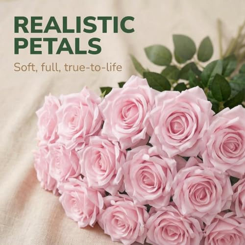 Pink Roses Artificial Flowers,50PCS 4 Inch Large Fake Roses Bulk - color: Pink