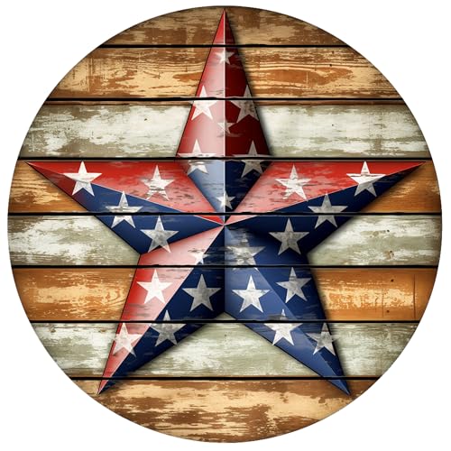 Rustic Wall Decor Wall Plaque Sign Round Metal Tin Sign American flag Wreath Round Welcome Door Hanging,Suitable for Home Garden Kitchen Bar Cafe Restaurant Garage Wall Decor Retro Vintage 8x8 Inch (US Star 2) - color: US Star 2