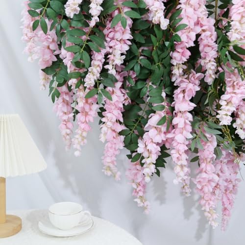 1pc/2pcs Encrypted Flower Vine Wisteria Artificial Flowers Garland,White Wisteria Hanging Flowers Flower Garland Decorations for Home Garden Outdoor Ceremony Wedding Arch Decoration (Pink, 2pcs) - color: Pink, size: 2pcs