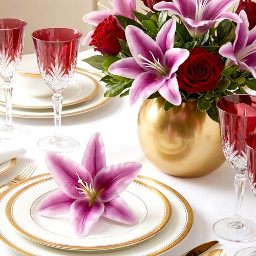 Suncalla 30 Pack Large Artificial Lilies Flower Heads with Realistic Stamens 5.9" Faux Fake Lily Flower Heads Bulk for DIY Crafts Cake Wedding Bridal Wreaths Table Home Party Decor(Purple) - color: Purple