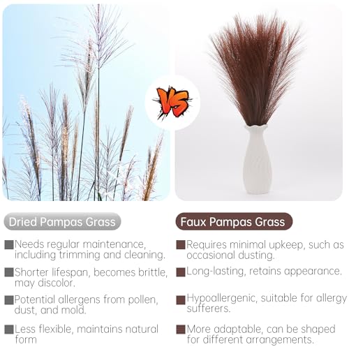 Faux Pampas Grass Decor ， 21.7 Inch Artificial Pampas Grass Dark Coffee Reed Grass, Vase Filler for Home Decor, Room, Bathroom, Wedding, Table Centerpiece - 20PCS - color: Dark Coffee