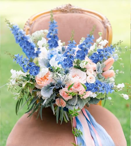 IPOPU 43.3" Royal Blue Delphinium Artificial Flowers 5PCS Faux Delphinium Flowers Larkspur Long Stem Artificial Flowers for Wedding Table Centerpieces Home Garden Decor(Royal Blue) - color: Dark Blue