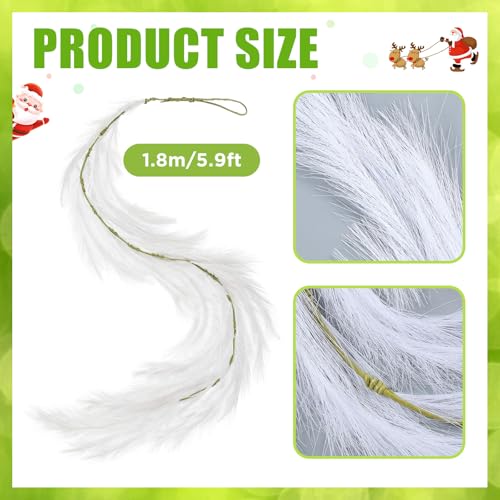 6 Ft Christmas Tree Garland Decoration White Pampas Grass Garland Artificial Faux Fabric Feathers Wreath for Mantle Xmas Tree Home Farmhouse Christmas Holiday Party Supplies - color: White, size: 6 Ft