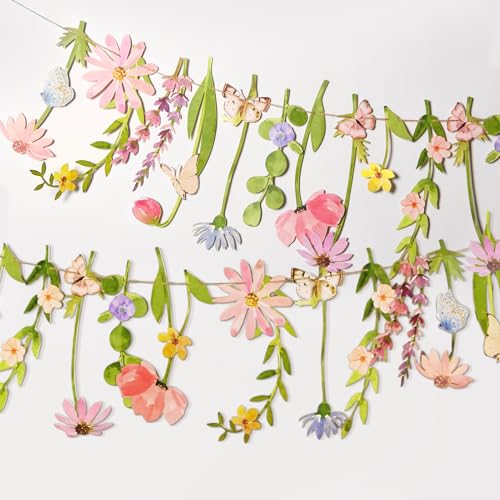 Butterfly Banner Wildflower Party Decorations Paper Flower Leaves Banner Butterfly Garland for Wall Decoration Spring Baby Shower Wedding Backdrop Decorations - color: Butterfly