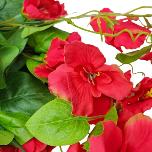 Artificial Fake Hanging Flowers Plants for Outdoor, Faux Silk Hibiscus Long Trailing Vines Realistic UV Resistant for Home Indoor Outside Front Porch Planter Patio Yard Decor,2Pcs (Red) - color: Red