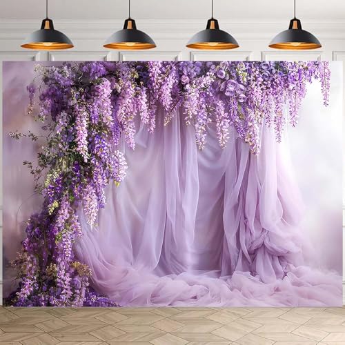 Purple Lavender Curtain Photography Background Lavenders Backdrops Curtain for Parties Backdrop Lavender Tulle Decor for Birthday Party Wedding Bridal Shower Floral Backdrop(Purple, 5x3feet) - color: Purple, size: 5x3feet