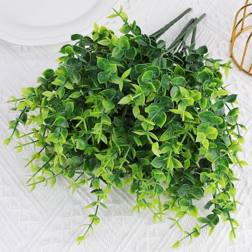 AGIRL 24 Bundles Fake Plants Greenery Stems,Artificial Plants for Outdoor,No Fade Faux Plastic Plants for Hanging Indoor,St Patricks Day Decoration Garden Porch Window Box Home Wedding Farmhouse - color: Green-eucalyptus, size: 24