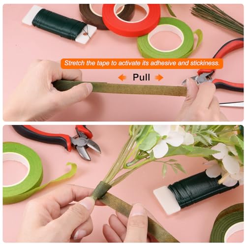 HARFINGTON 12 Rolls Floral Tapes 1/2 Inch 30 Yards Flower Adhesive Waterproof Tape for Floral Arranging Wedding Bouquet Wrap Craft Florist Tape, Dark Green - color: Dark Green