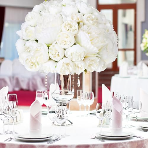 XunYee 85 Pcs White Artificial Peonies Faux Silk Flowers Bulk for Vase Spring Vintage Faux Peony Bouquet Florals Stems Arrangements for Wedding Table Centerpiece Farmhouse Birthday Vase Filler - color: White