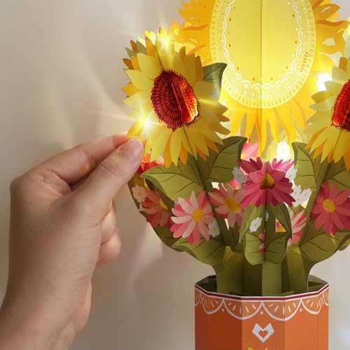 Lovepop Sunflower Sunshine Light-Up Bouquet - 3D Pop Up Paper Flower Bouquet for Her, Women, Mom, Friend (Birthday, Get Well, Thinking of You, Mother's Day) 12 Inch - Blank Notecard & Envelope Included - color: Sunflower Sunshine Light-Up Bouquet