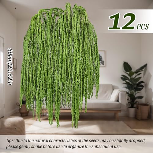 Suncalla Forest Green Spring Natural Dried Amaranthus Hanging Flowers Amaranthus Artificial Flowers for Wedding Arch Bouquet Floral Garland Wall Home Decoration (23 Inch,12 Pcs) - color: Forest Green